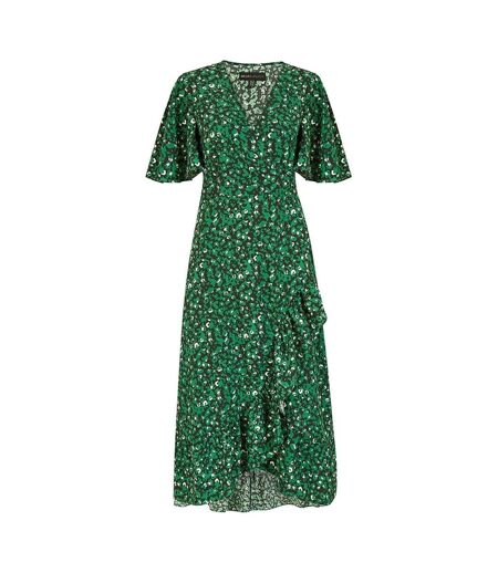 Robe Portefeuille Manches Volantées Motif/style Imprimé Léopard Femme Vert Mela London