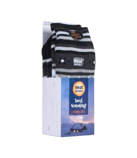 Mens Nordic Patterned Non Slip Thermal Slipper Socks with Grips