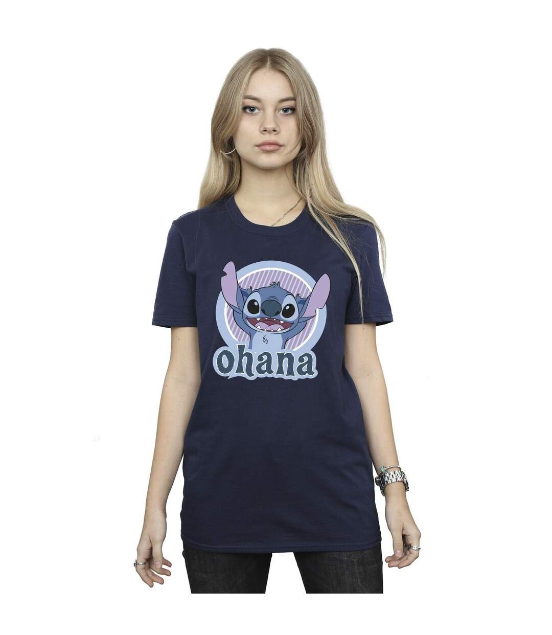 Disney Womens/Ladies Lilo And Stitch Ohana Circle Cotton Boyfriend T-Shirt (Bleu marine) - UTBI30268-2