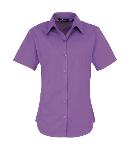 Short Sleeve Poplin Blouse / Plain Work Shirt Rich Violet Premier