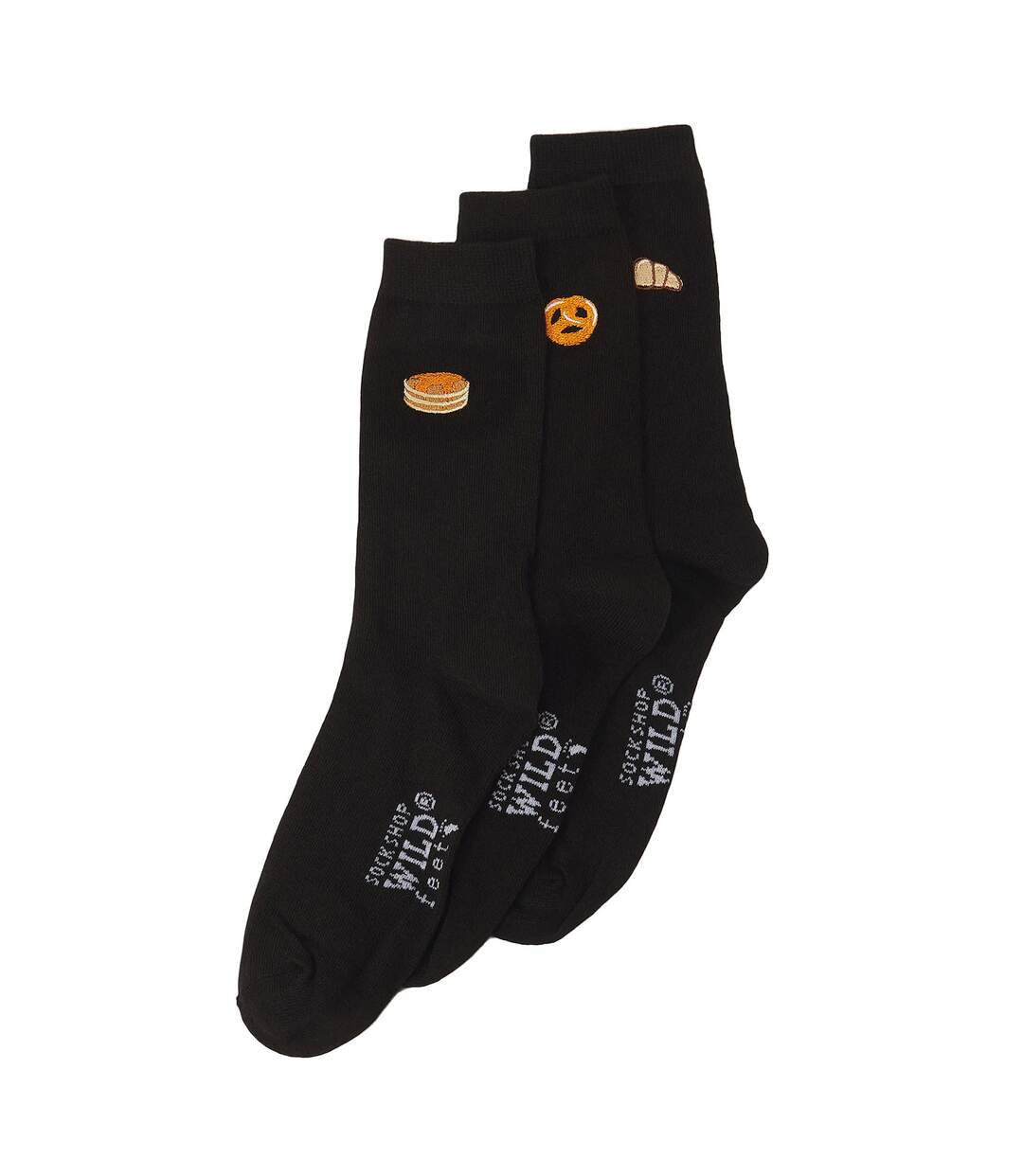 6 Pairs Ladies Multipack Black Novelty Socks: Embroidered Crew Cotton Socks-3