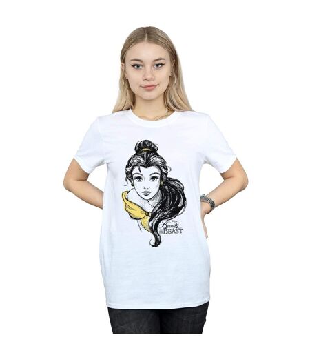 Disney Femme/Ladies Belle Sketch Cotton Boyfriend T-Shirt (Blanc) - UTBI48976
