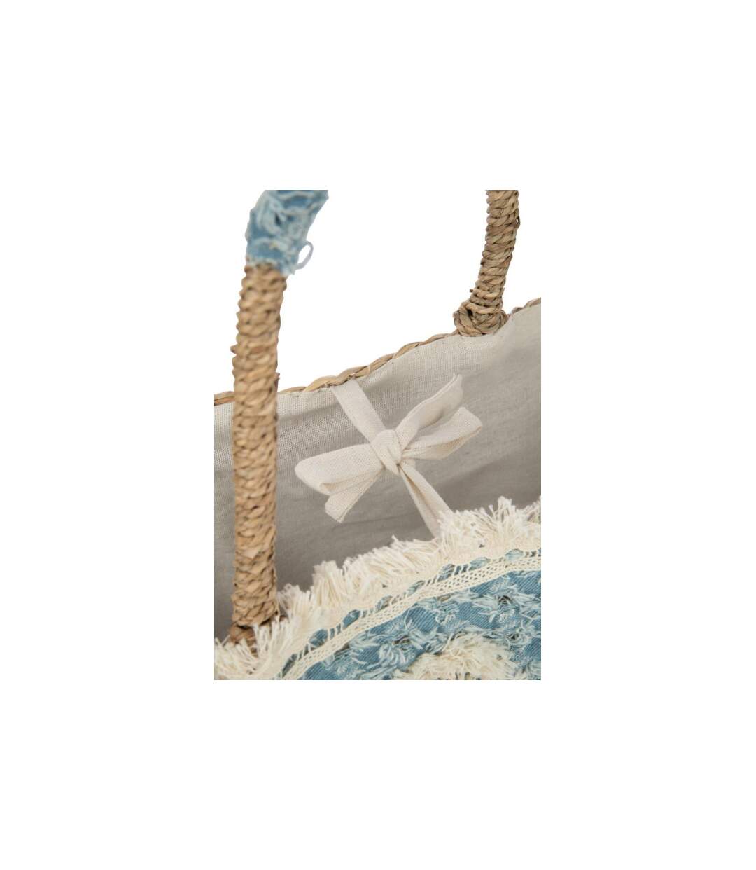 Sac de Plage Fleurs Denim 59cm Naturel & Bleu-3