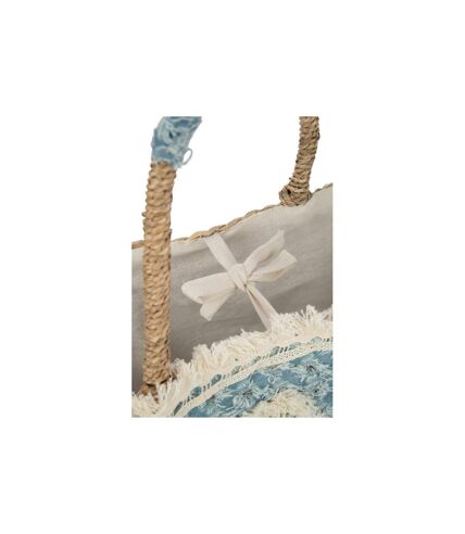 Sac de Plage Fleurs Denim 59cm Naturel & Bleu