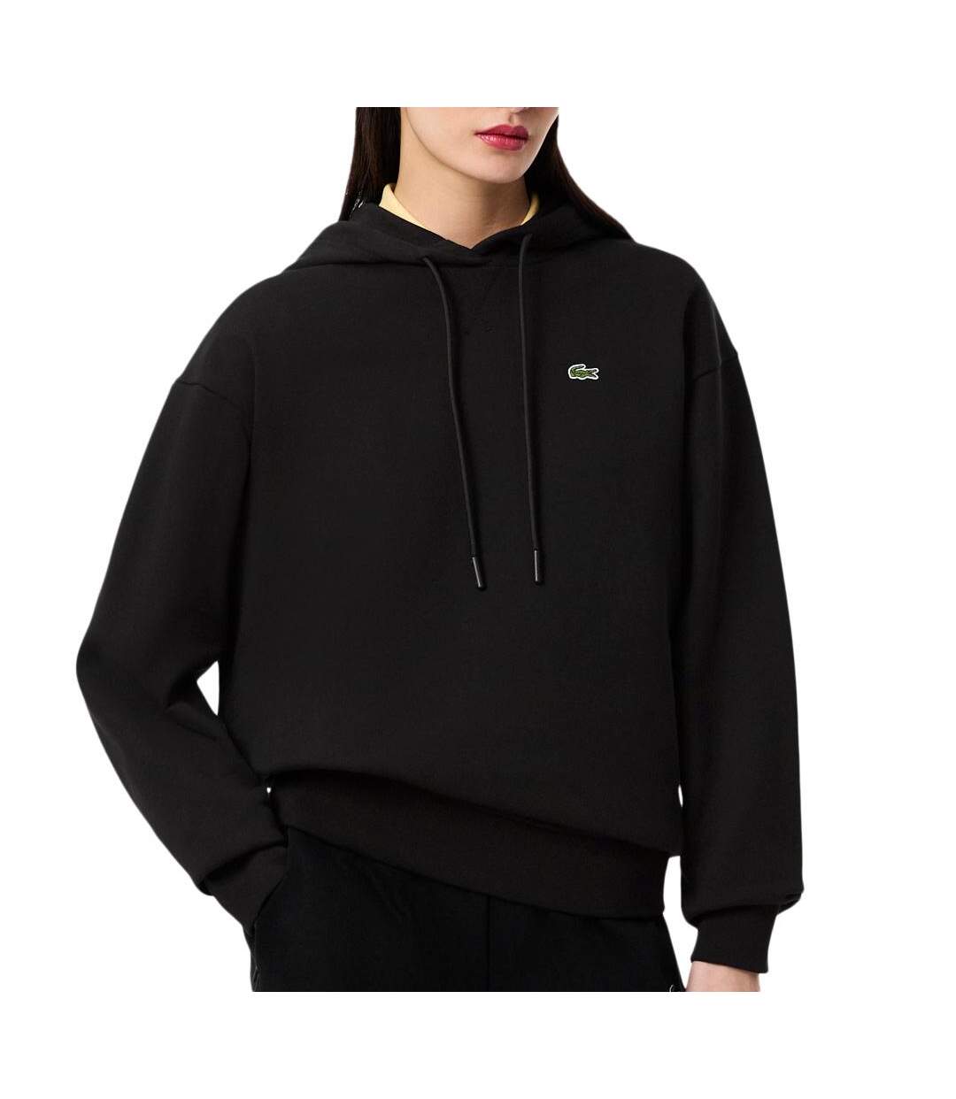 Sweat à capuche noir femme lacoste polaire surdimensionné-1