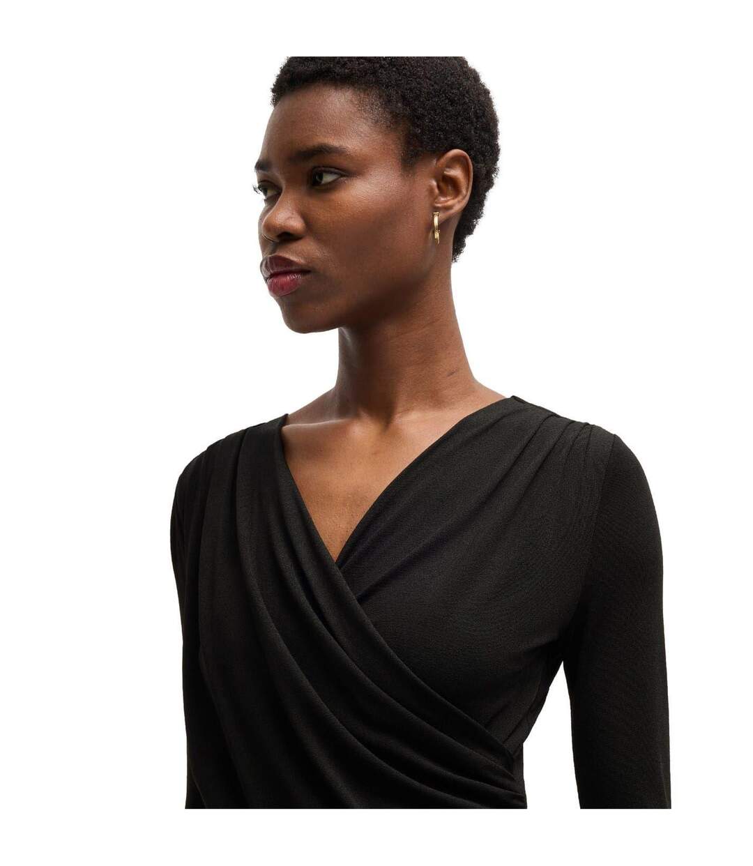 Robe Portefeuille Manches Longues Eular Surplice Femme Noir Boss-3