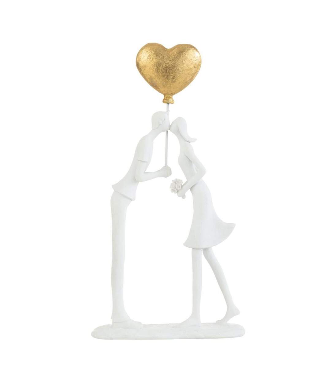 Statuette Déco Couple Bisous Cœur 30cm Blanc-1