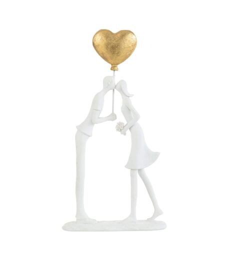 Statuette Déco Couple Bisous Cœur 30cm Blanc