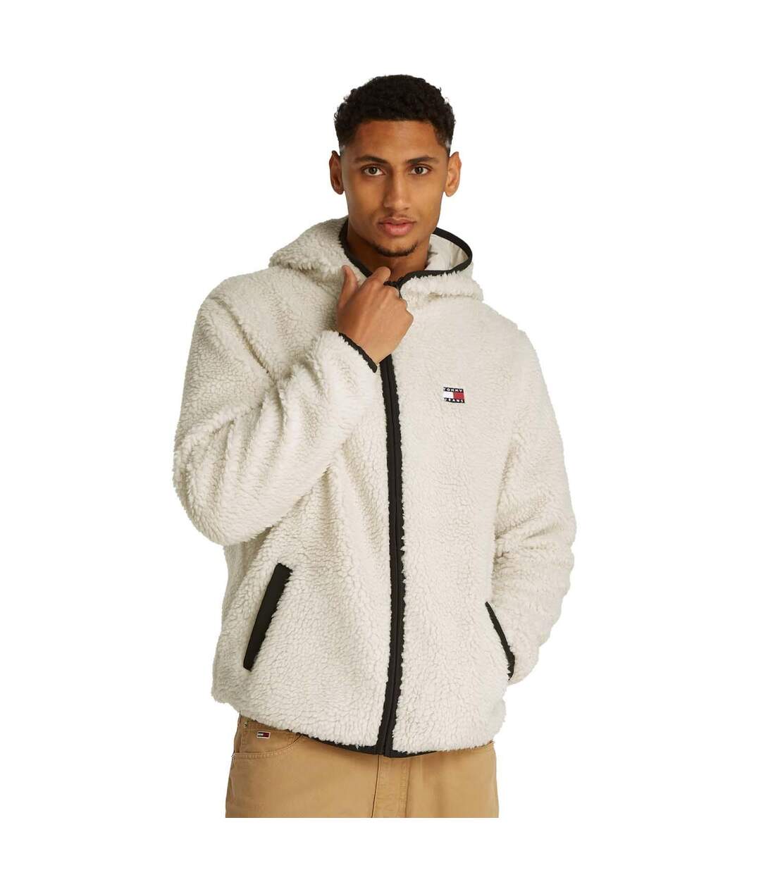 Mens Badge Teddy Fleece Cardigan Beige Tommy Hilfiger-4