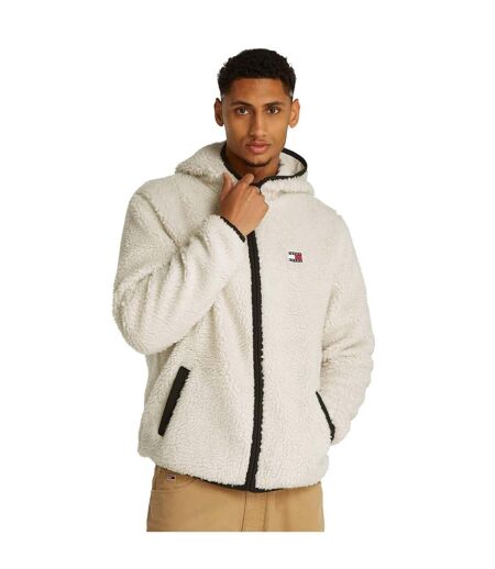 Mens Badge Teddy Fleece Cardigan Beige Tommy Hilfiger