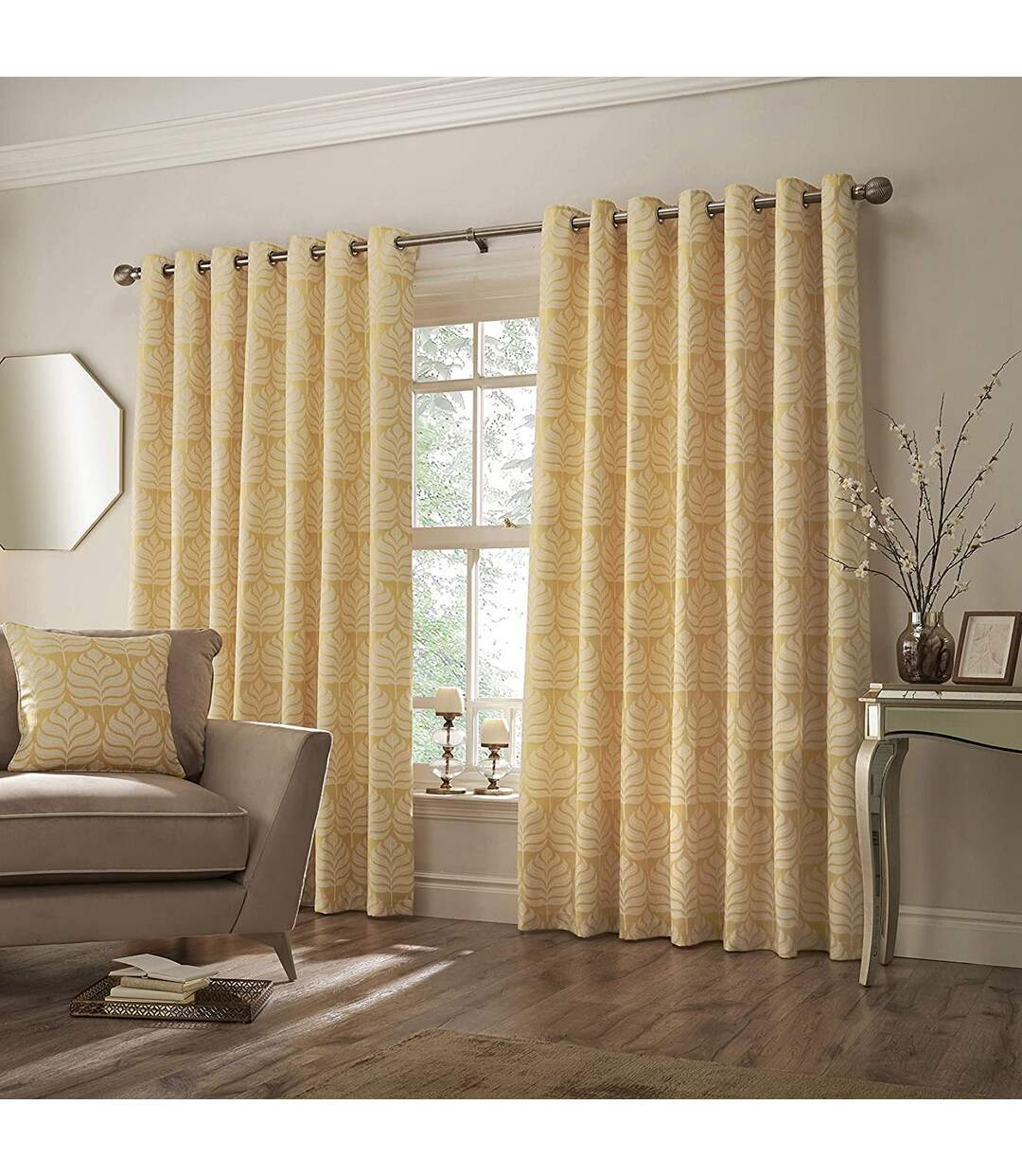 Horto eyelet curtains 90in x 72in ochre yellow Paoletti-1