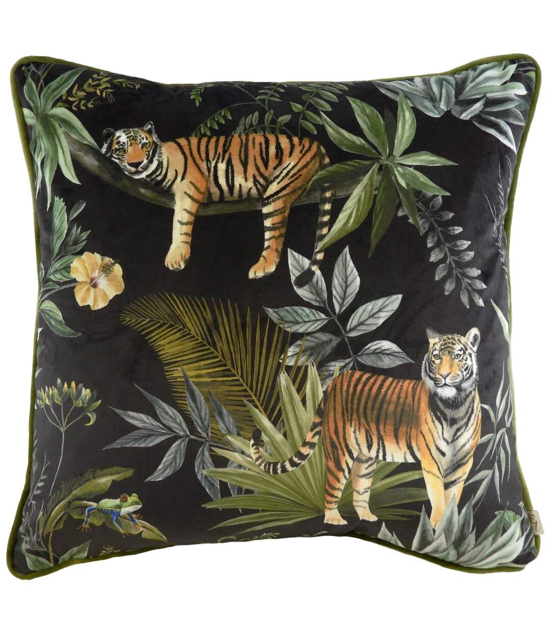 Jungle tiger cushion cover 43cm x 43cm black/sage green Evans Lichfield