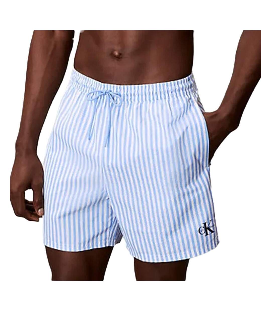 Short de bain bleu/blanc homme calvin klein jeans drawstrings-1