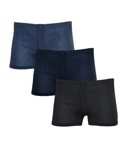 Tom Franks Mens Plain Jersey Boxer Shorts (3 Pairs) (Black/Blue) - UTUT557
