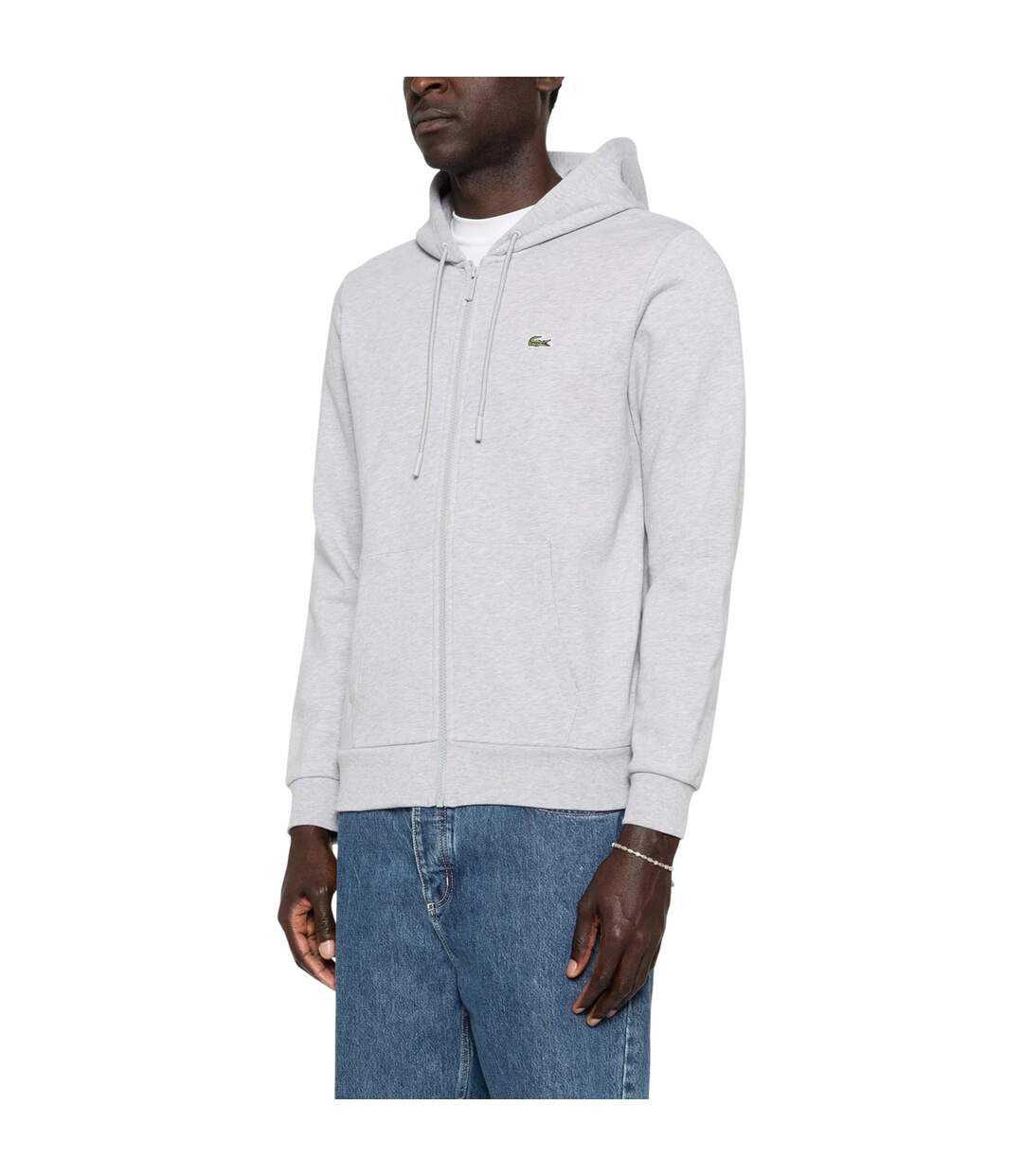 Mens Logo Relaxed Fit Long-sleeved Hoodie Silver Grey Lacoste-4