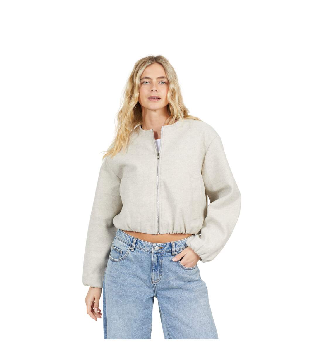 Blouson Aviateur Femme Blanc Cassé Chiné Brave Soul-2