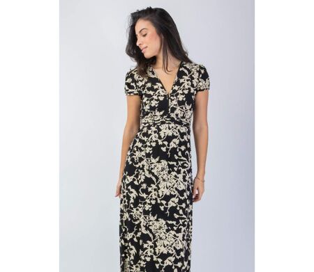 Robe longue chic et féminine noire MARBELLA imprimé élégant Coton Du Monde