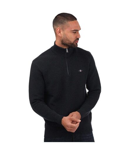 Mens textured cotton half zip jumper blue Gant