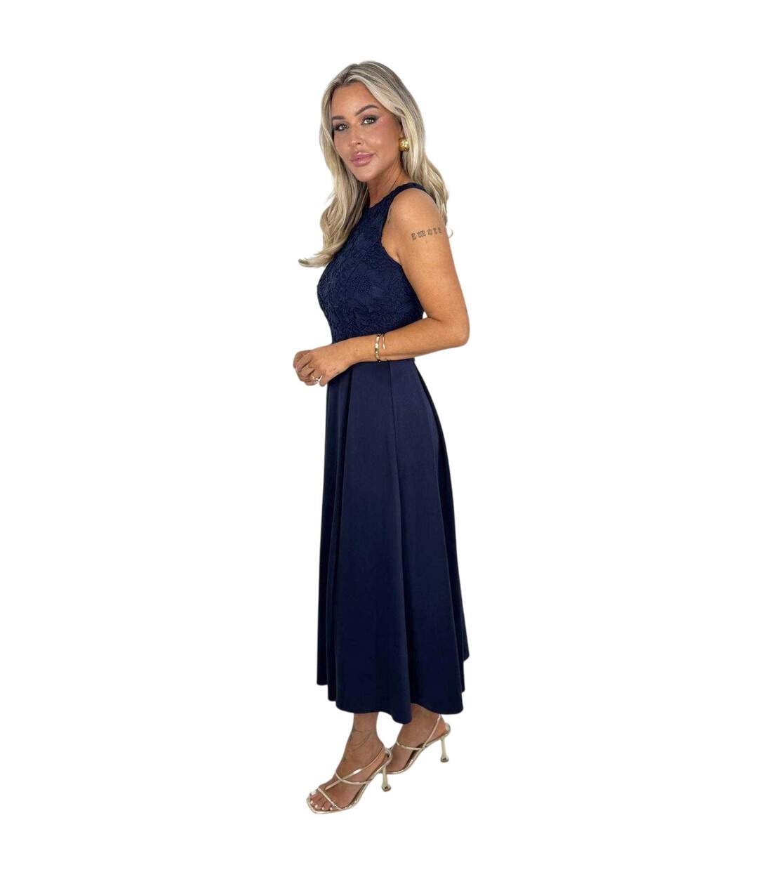 Robe Mi-longue Motif/style Brodé Femme Bleu Marine AX Paris-4