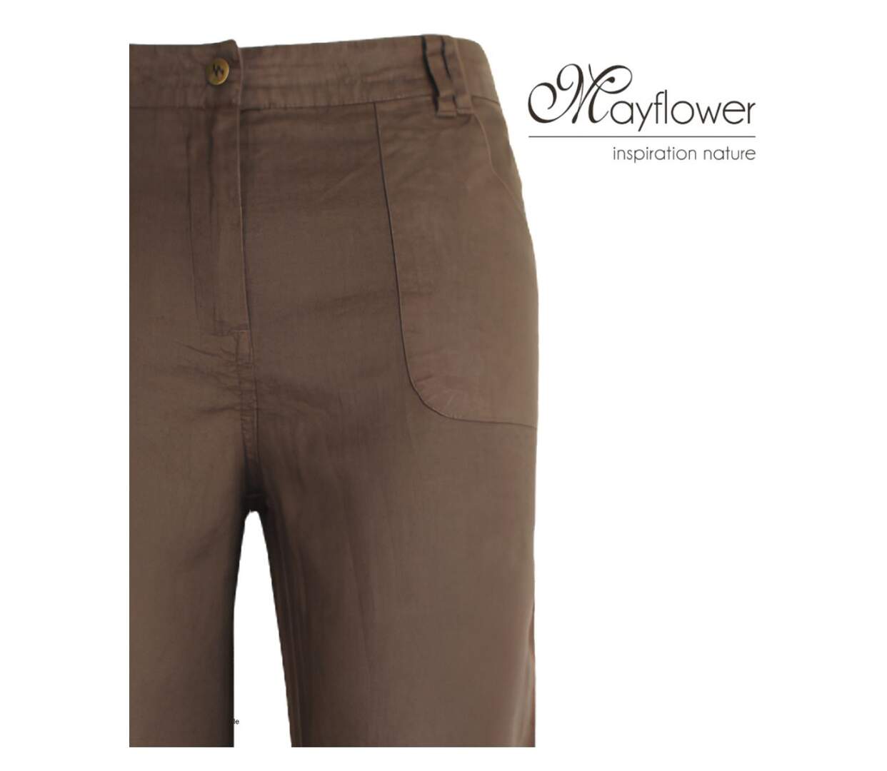 MAYFLOWER Basic Lin : Pantalon femme en lin fluide coloris Choco pour un été chic-4