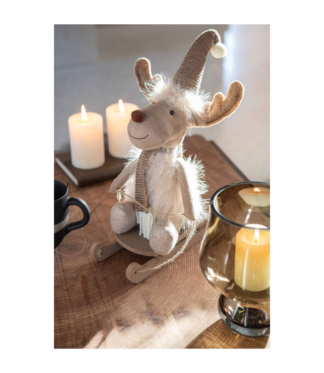 Statuette Élan Luge Fungo 40cm Beige-3