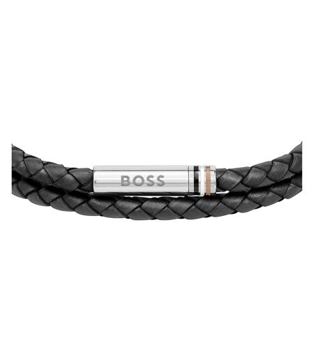 Mens Ares Leather Braided Bracelet One Size Black Boss