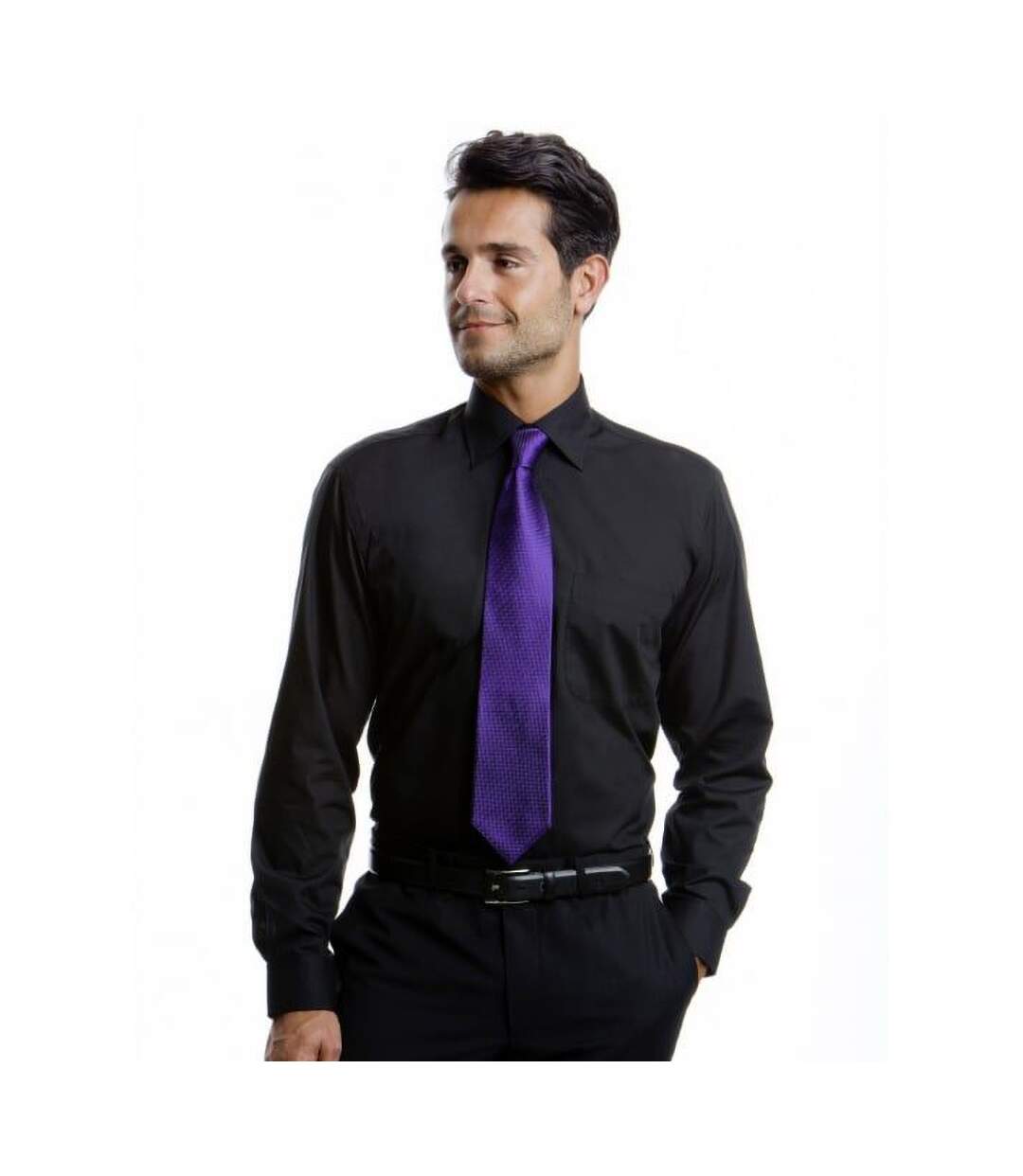 Mens long sleeve business shirt black Kustom Kit