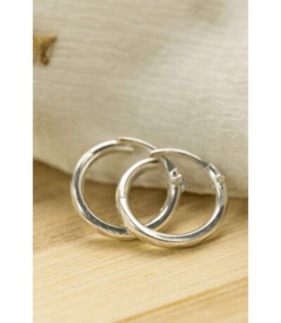 Pure Silver Small Slim Wide Bali Lightweight Dainty Unisex Punk Hoop Earring