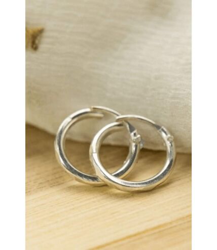 Pure Silver Small Slim Wide Bali Lightweight Dainty Unisex Punk Hoop Earring