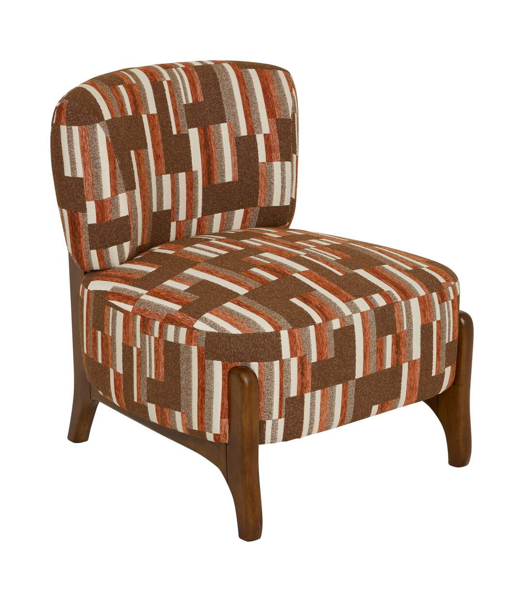 Fauteuil en chenille avec pieds en bois effet noyer CALIX - Marron-1