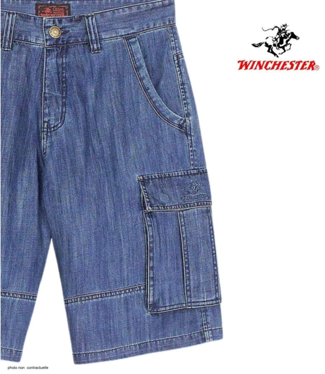 WINCHESTER INDIGO1 : Bermuda en jean homme bleu stone en coton style cargo décontracté-4