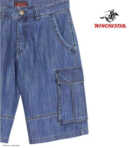 WINCHESTER INDIGO1 : Bermuda en jean homme bleu stone en coton style cargo décontracté