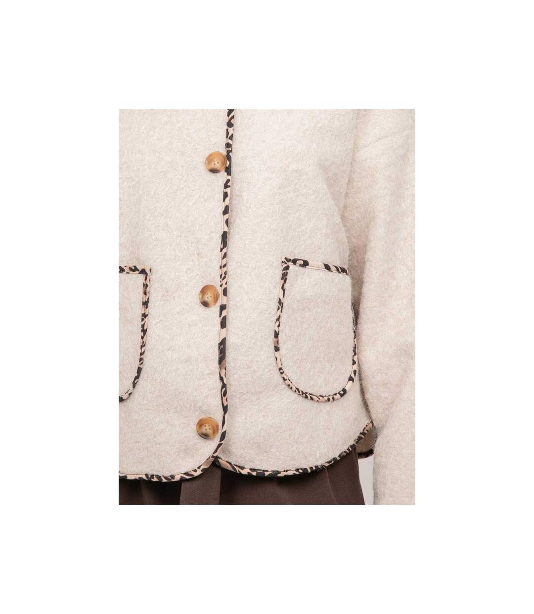Veste courte en lainage bouclé biais léopard UBILA - Dona X Lisa-2