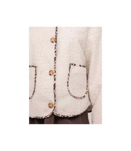 Veste courte en lainage bouclé biais léopard UBILA - Dona X Lisa