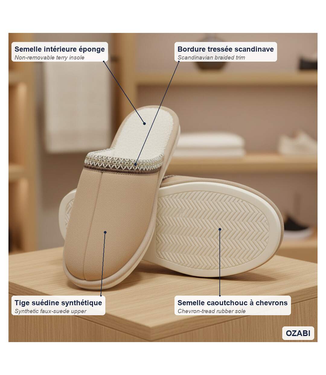 OZABI Mules Femme Unies, Suédine Synthétique, Bordure Tressée Scandinave-4