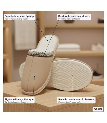 OZABI Mules Femme Unies, Suédine Synthétique, Bordure Tressée Scandinave