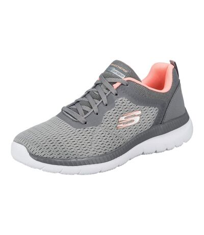 Womens/ladies bountiful quick path plain trainers grey/coral Skechers