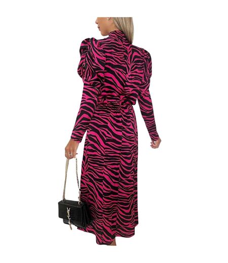 Robe Mi-longue Manches Bouffantes Motif/style Imprimé Zèbre Femme Rose AX Paris