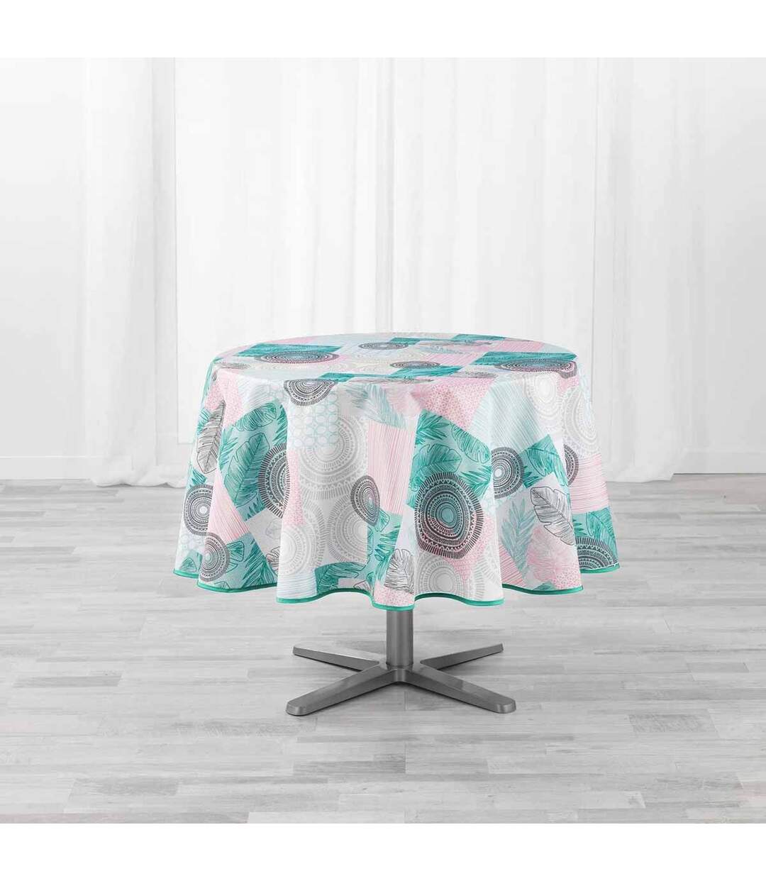 Nappe Antitache Ronde Peachy 180cm Bleu & Rose-1