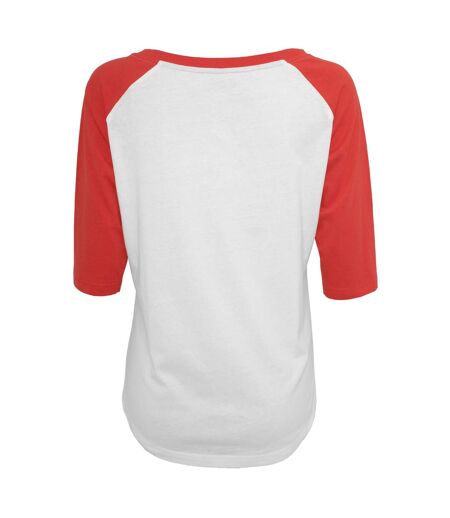 T-shirt Manches Raglan Motif/style Contrasté Femme Blanc Rouge Build Your Brand
