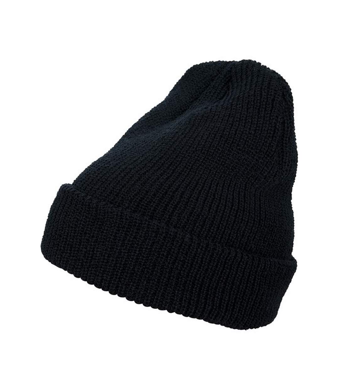 Unisex adult knitted long beanie black Flexfit-1