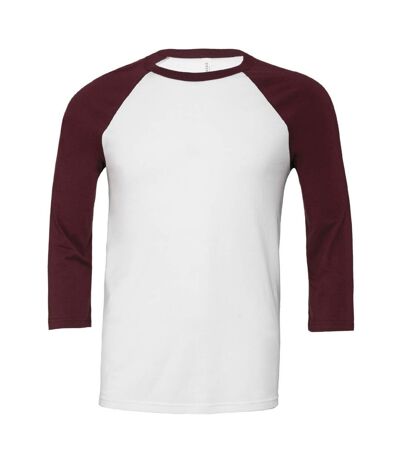 Canvas Mens 3/4 Sleeve Baseball T-Shirt (White/Maroon) - UTBC1332