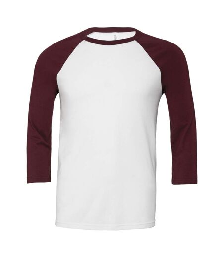 Canvas Mens 3/4 Sleeve Baseball T-Shirt (White/Maroon) - UTBC1332
