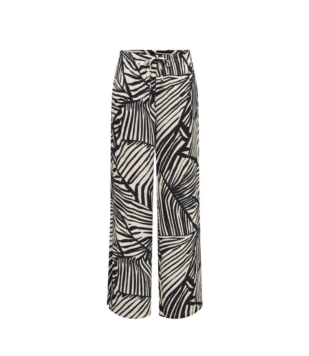 Pantalon fluide beige/noire femme jdy ebbie-1