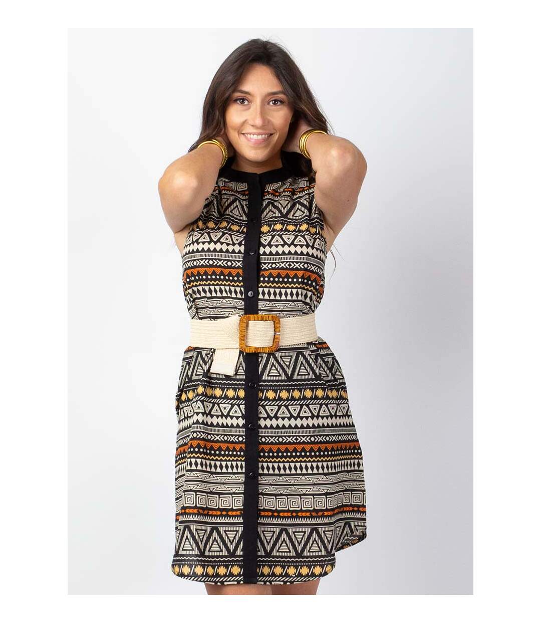 Robe courte MAYA col mao imprimé tribal Coton Du Monde