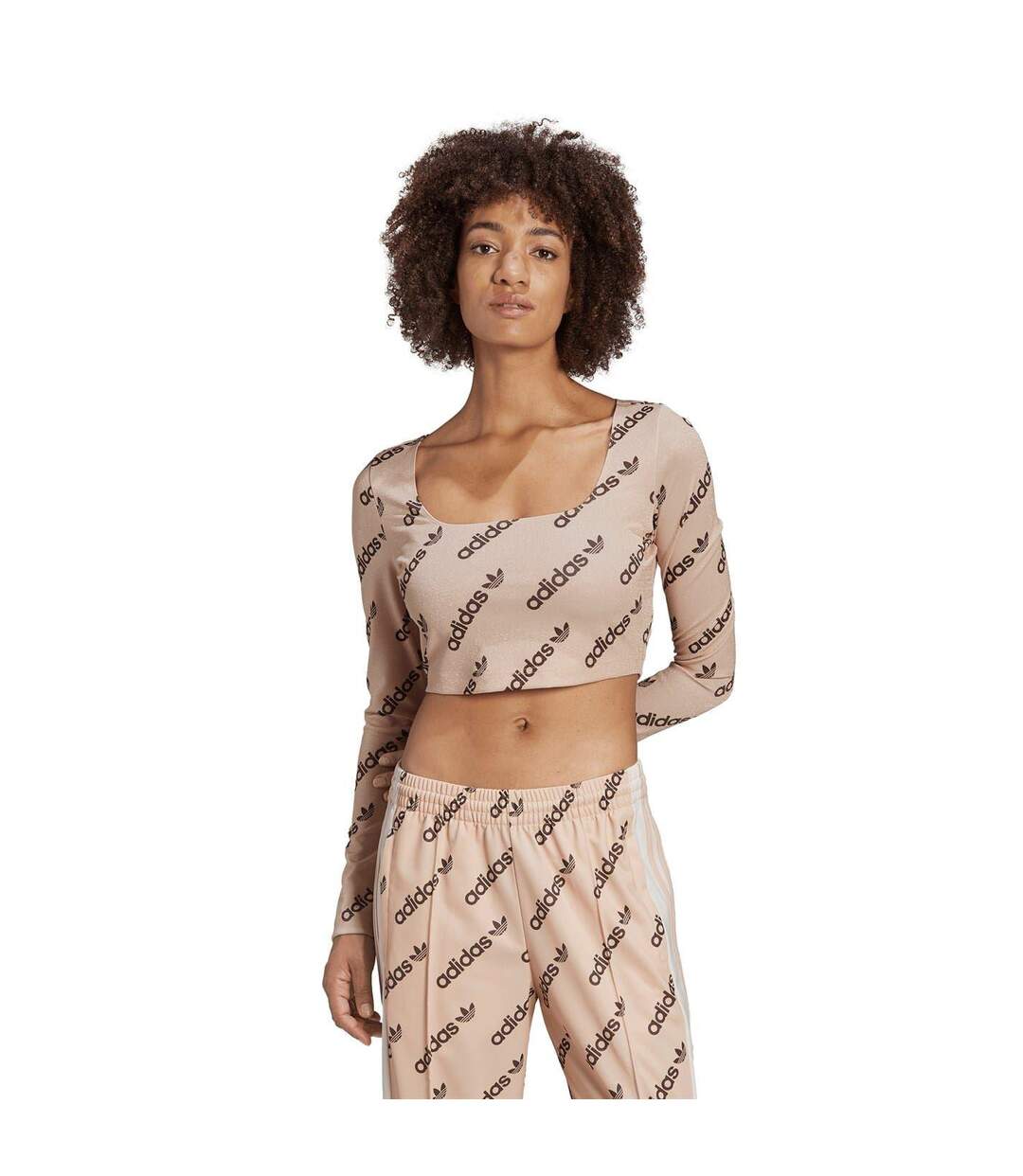 Haut Court Manches Longues Originals Femme Beige Adidas-3