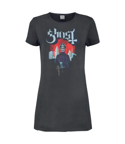 Womens/ladies Necropolitan Ghost T-shirt Dress Charcoal Amplified