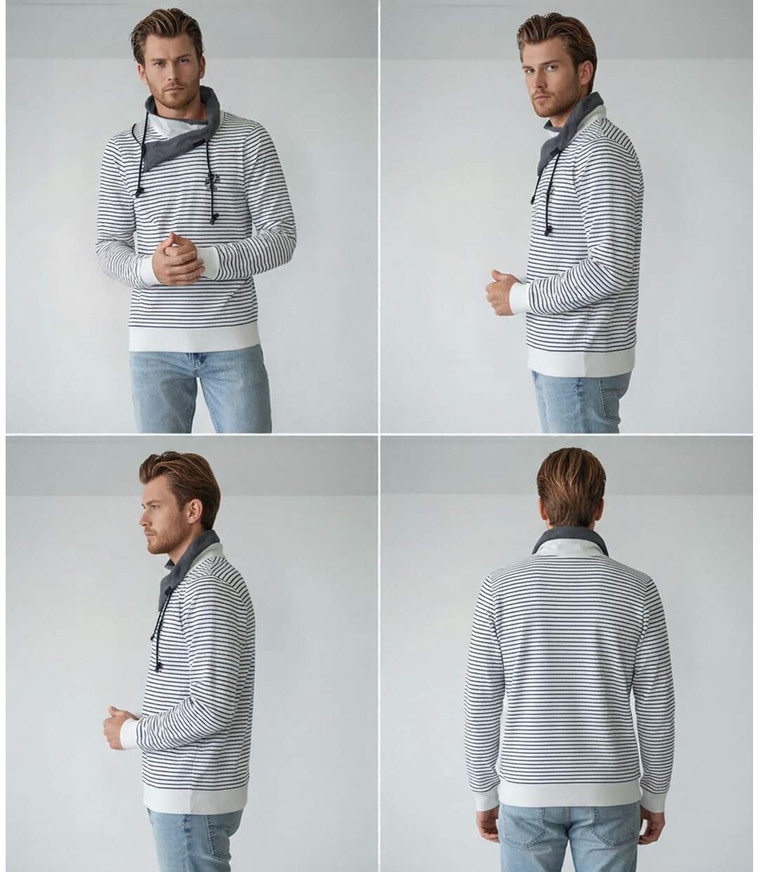Sweat à  rayures pour homme avec col snood - Manches longues, 100% coton-2