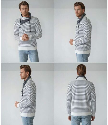 Sweat à  rayures pour homme avec col snood - Manches longues, 100% coton