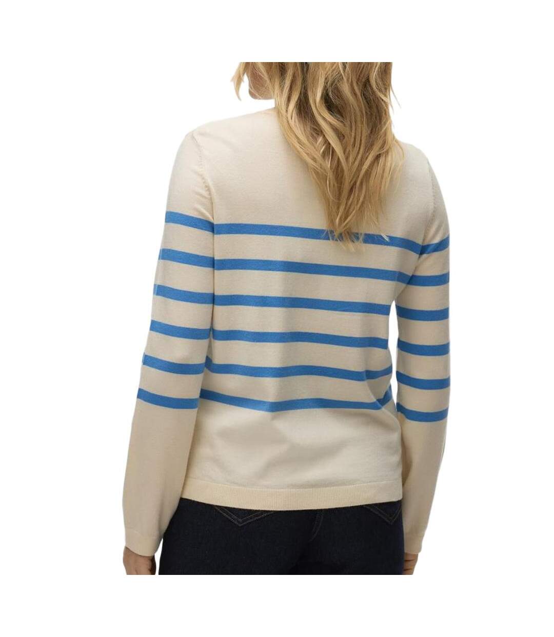 Pull ecru/bleu femme vero moda saba - l-2